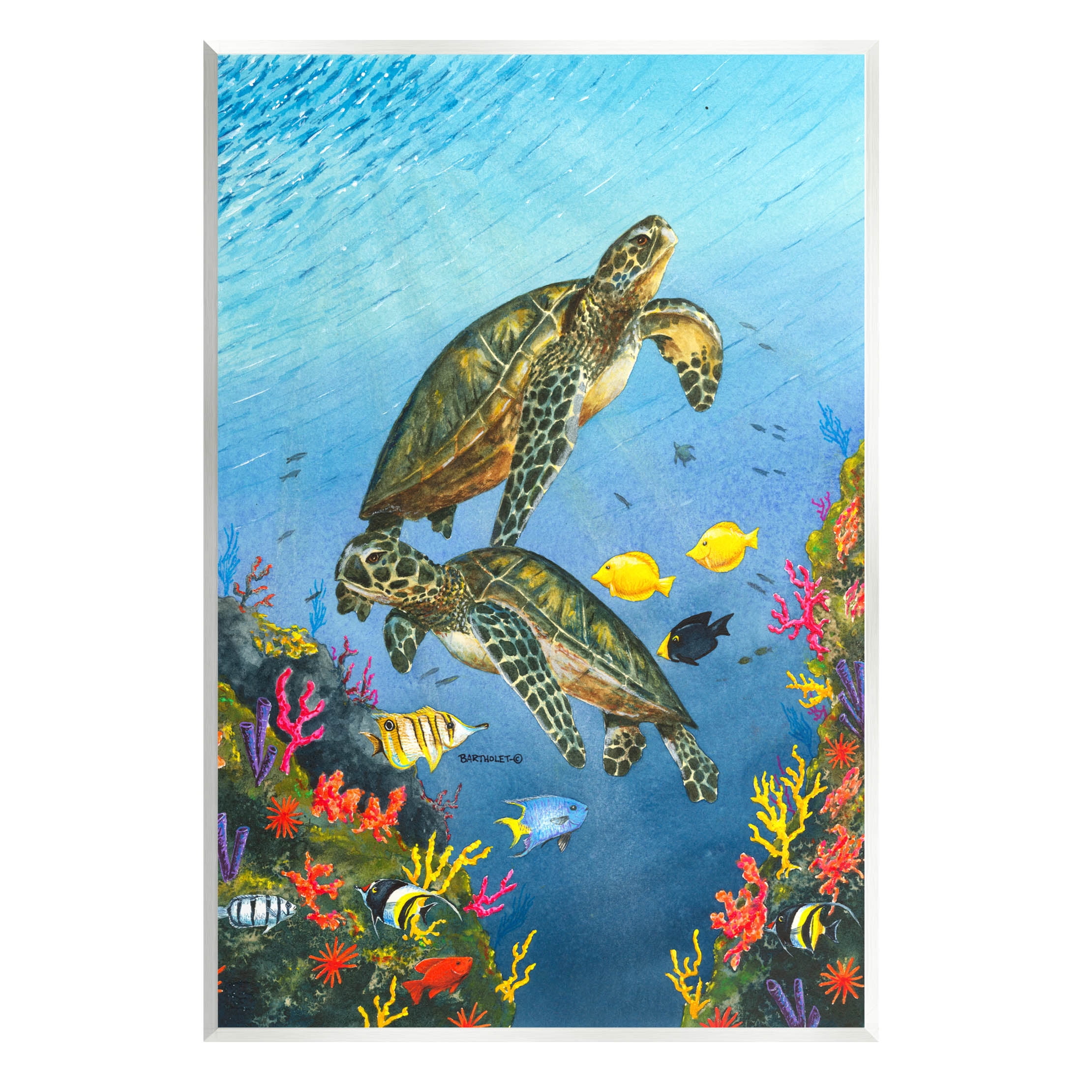 Sea Turtles Swimming Underwater Reef Animals & Insects Graphic Art Unframed Art Print Wall Art