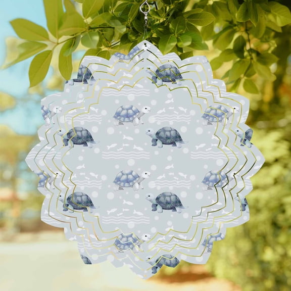 Sea Turtles Wind Spinner for Garden Yard 8In, Nautical Coastal Green Turtle Fish Grey Blue 3D Stainless Steel Kinetic Hanging Wind Spinners Rustproof Outdoor Decor for Lawn Patio Home