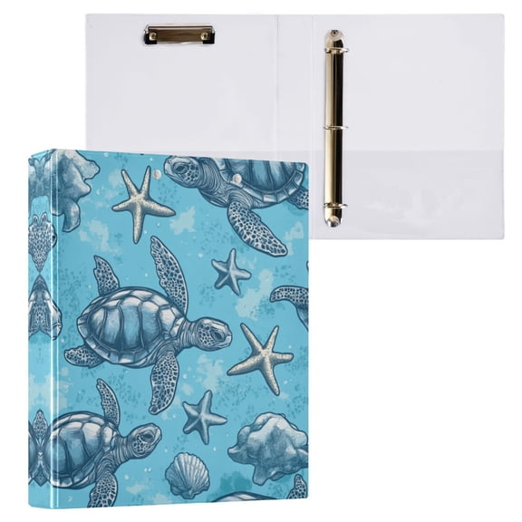 Sea Turtles and Starfish Pattern 3 Ring Hardcover Binders 1.5in Round Rings for Letter-Size Folder Paper Organizer Pockets for Office Student Recipe