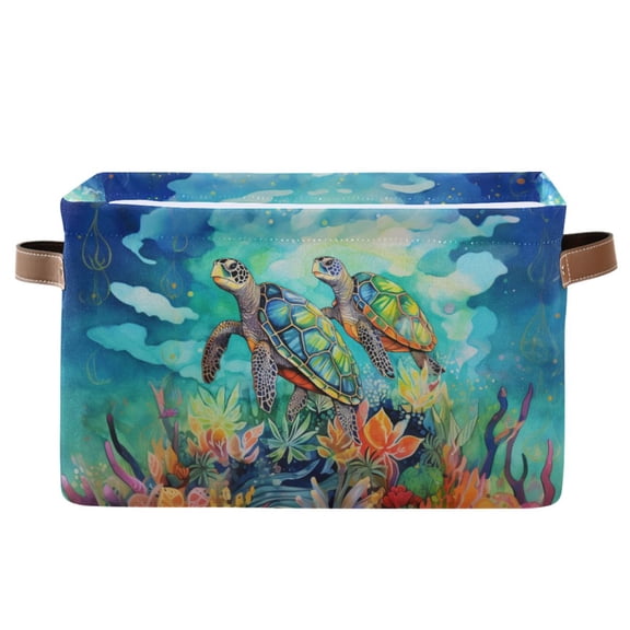 Sea Turtles in Ocean Storage Basket Large Bin Laundry Boxes Toys Foldable Home Organizer Bag 14.2x10.2x8.3 Inches 1 PC