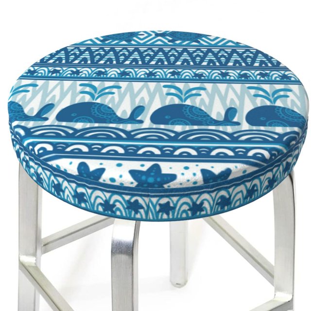Sea Underwater Animals Round Bar Stool Seat Covers, Elastic Round Chair