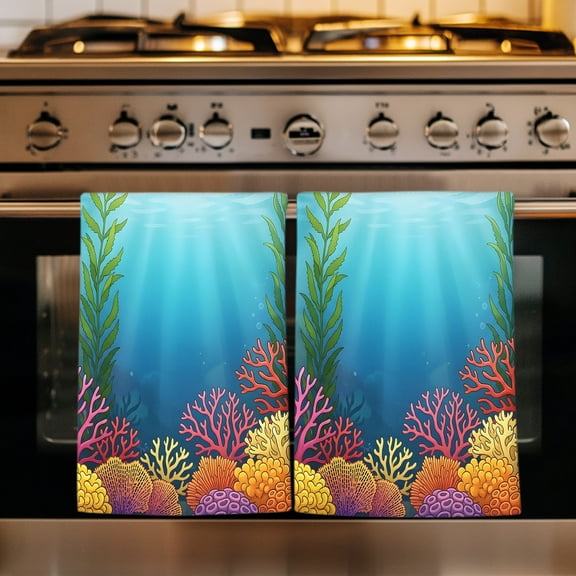 Sea Underwater World Kitchen Towels Set of 1, Coastal Colorful Coral Seaweed Absorbent Dish Towels for Kitchen, Microfiber Hand Towel, Quick Drying Tea Towel for Cleaning Decorative Dishcloths