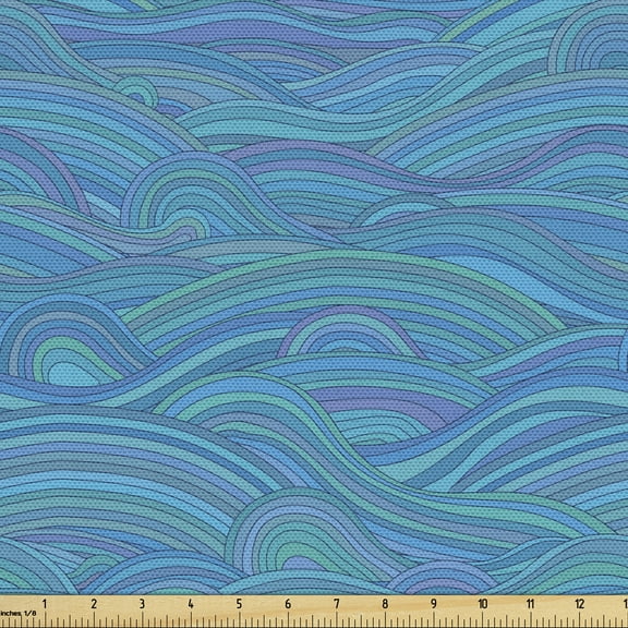 Ambesonne Sea Fabric by the Yard Upholstery, Unusual Waves Ocean River Art, 3 Yards, Pale Blue Turquoise