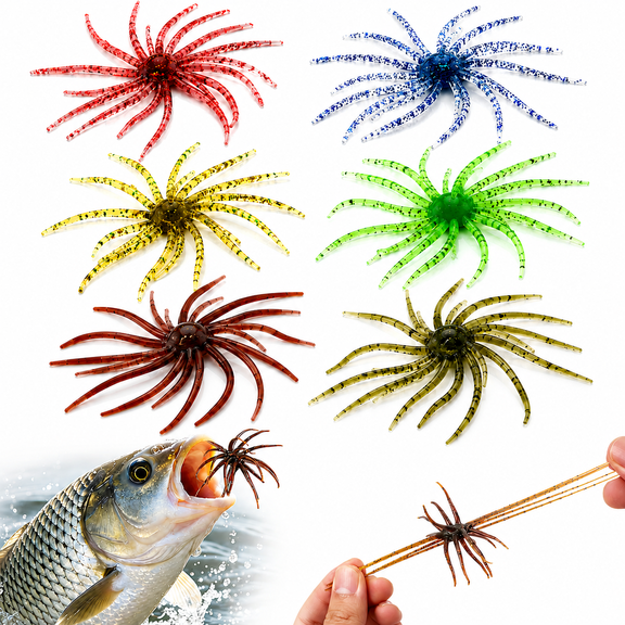 Sea Urchin Bait Bass Fishing Lures, 6 Pcs TPR Soft Plastic Baits