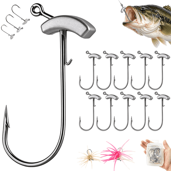 Sea Urchin Bait Hooks 10 Pack with Storage Box, Weighted Sea Urchin Hooks with Barbed Bait Keeper, for Bass Fishing, Freshwater Fishing