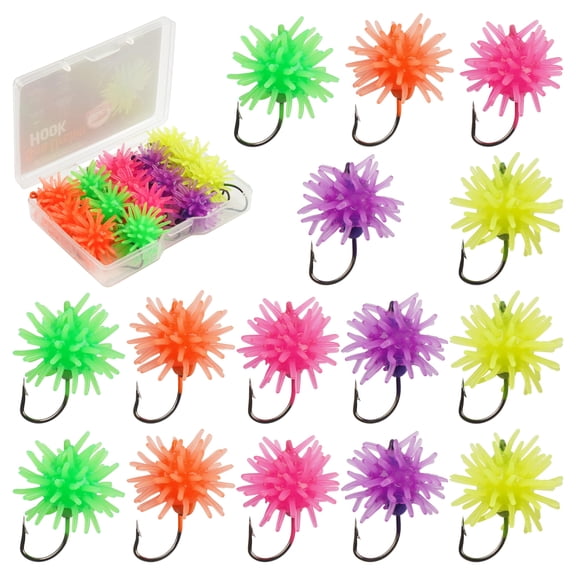 Sea Urchin Bait Fishing Lures with Hooks, 15pcs Creature Dice Bait | Pre-Rigged Tentacle Creature Lures Fishing Hooks for Bass Pike Trout