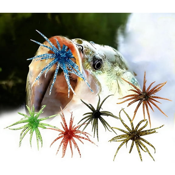 Sea Urchin Fishing Lures, 12-Pack Soft Tentacle Bait for Bass and Mandarin Fish, Reflective Floating Worms for Drop Shot and Finesse Fishing, 2.36 Inches