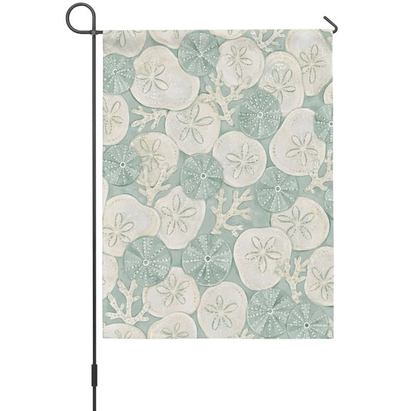 Sea Urchin Shell Garden Flag 12 x 18 Inches, Coastal Coral Green Beige Marine Life Fossil Weather Proof Outdoor Patio Flags Double Sided Small Garden Decoration for Yard Outside Home