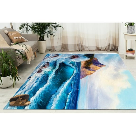 Sea View Rugs, Nature Landscape Rug, Entry Rugs, View Rugs, Machine Washable Rugs, Sea Landscape Painting Rug, Anti-Slip Carpet Rugs, 1.7'x2.3' - 50x70 cm
