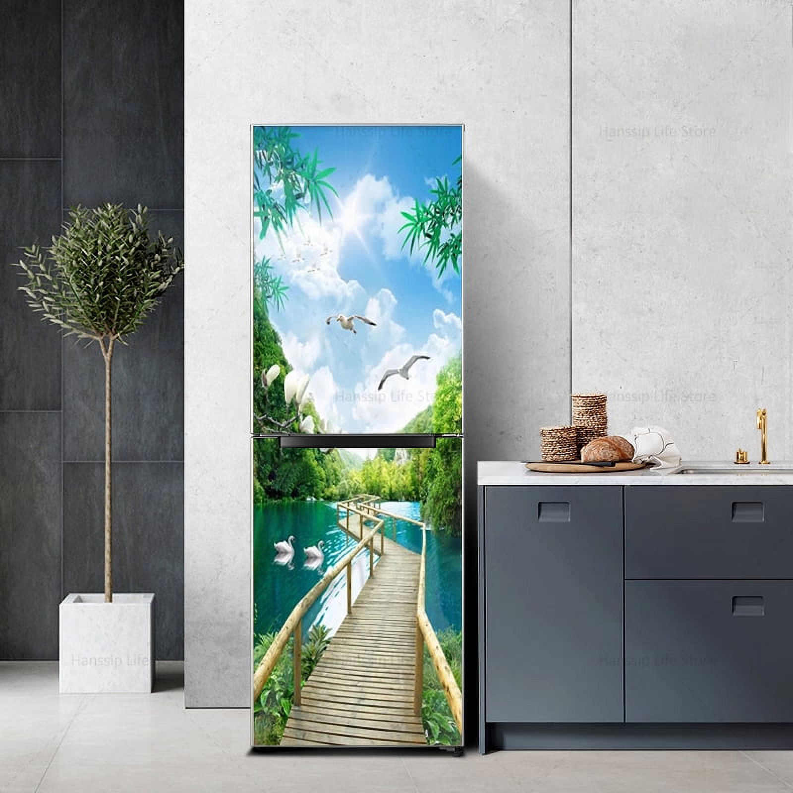 Secenery Sticker Background Sea View Scenery Refrigerator Sticker Full Door Cover Waterproof PVC ...