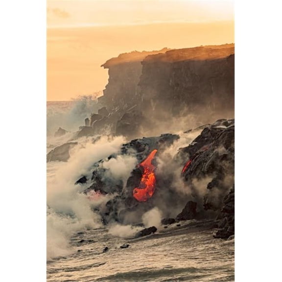 Sea Water & Molten Rock Splatter Together As A Wave Crashes Onto The Pahoehoe Lava Flowing from Kilauea Into The Pacific Poster Print by Dave Fleetham - 24 x 38 - Large