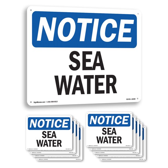 Sea Water OSHA Notice Rigid Plastic Sign 10 Inch x 7 Inch - 10 Pack