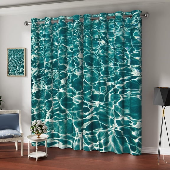 Sea Water Wave Blackout Curtains Summer Green Water Swimming Pool Treatment Curtains Darkening Grommet Window Curtain Wave Patterned Drapes For Home Decor 21"W x 45"L (Pack of 2)