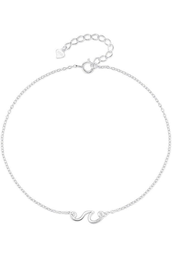 Sea Wave Anklet 925 Sterling Silver Minimalist Ocean Beach Ankle Bracelet Chain Hypoallergenic Dainty Foot Jewelry for Women