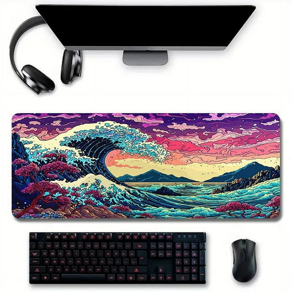 Sea Wave Desk Mat Desk Pad Large Gaming Mouse Pad E-Sports Office Keyboard Pad Computer Mouse Non-Slip Computer Mat Gift For Halloween/ThanksGiving/Christmas/Boyfriend/Girlfriend