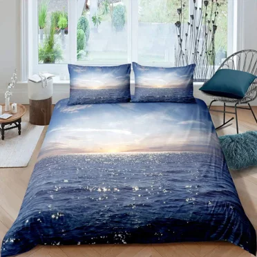 Sea Wave Duvet Cover Set Sea Landscape Comforter Cover Marine Theme Blue Bedding