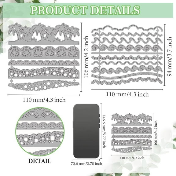 Sea Wave Edge Die Cuts for Card Making Coconut Tree Border Embossing Metal Cutting Dies Seaside Bubbles Paper Craft Die Cuts Stencils for Scrapbooking Craft Paper Birthday Card Gift Decor