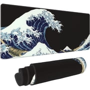 Sea Wave Gaming Mouse Pad Japanese Computer XL Extended Desk Mat Large Non Slip Ocean Desk Pad for Home Office Funny 31.5 X 11.8 in, Black