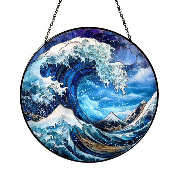 Sea Wave Inspired Stained Glass Suncatcher – Window Decor Art