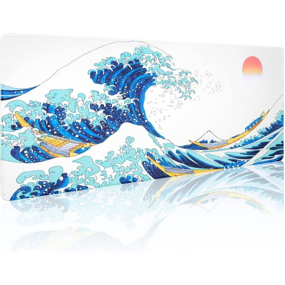 Sea Wave Japanese Cool Mouse Pad Gaming XL Large Desk Mat Long Extended Mousepad Big Table Pads Keyboard Mats for Office Home Gamer 31.5 X 11.8 Inches