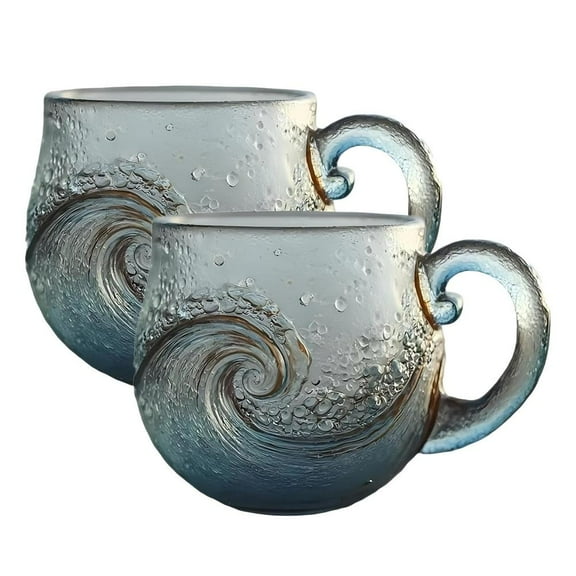 Sea Wave Mug,12Oz Handcrafted Oceans Wave Glass Coffee Cup,Unique Textured Beach Themed Glassware for Tea, Cocktails,Inspired Drinkware Gifts for Beach & Ocean Lovers