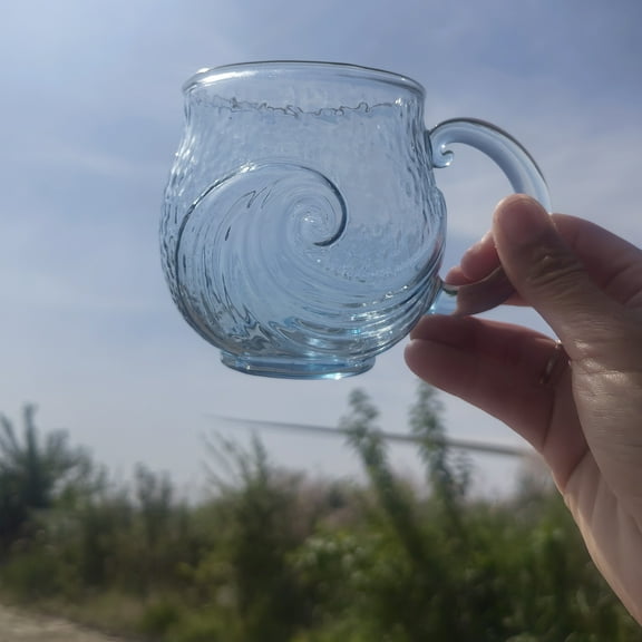 Sea Wave Pattern Glass Mug, Ocean-Inspired Textured Wave Surface With Handle, Durable Clear Glass Construction, 14+ Teens & S Daily Use, Beach-Themed Decor Or Gifting