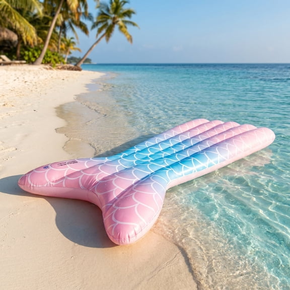 Sea Wave Theme Fish Tail Mesh Inflatable Water Float Foldable Floating Rest Mat For Pool Outdoor Summer