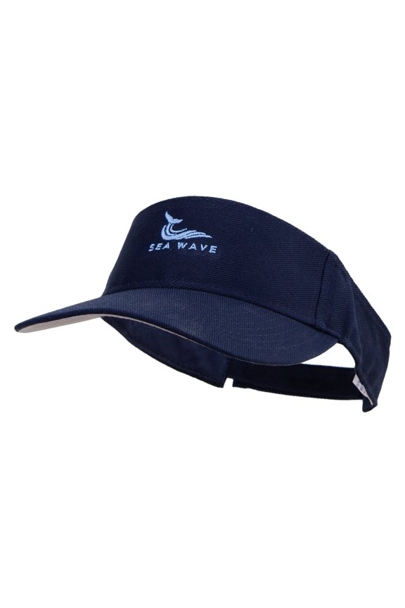 Sea Wave with Whale Embroidered Cotton Sports Visors - Navy OSFM
