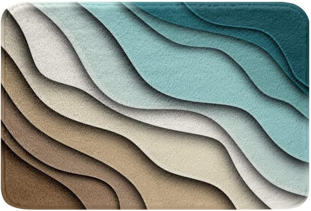 Sea Waves Bath Carpets Ocean Coastal Beach Floor Mats,Abstract Ocean Wave Bathroom Rugs