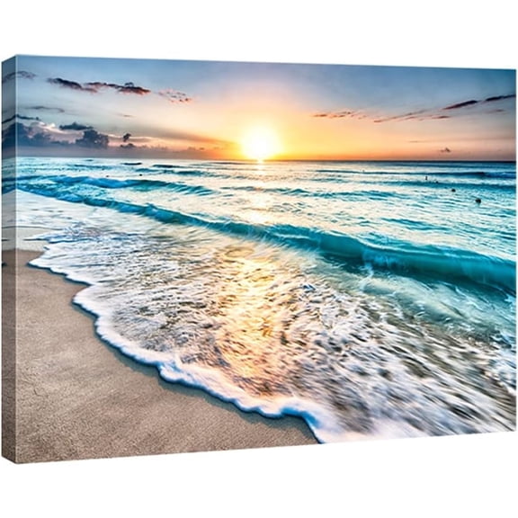 Sea Waves Canvas Wall Art - Large Ocean Beach Print, Stretched & Framed Seascape Giclee Artwork, Ready to Hang for Living Room, Bedroom & Coastal Home Decor