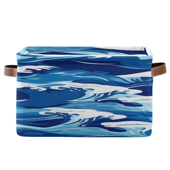 Sea Waves Cartoon Square Storage Bins with Handles Collapsible Containing Box 1 Pack