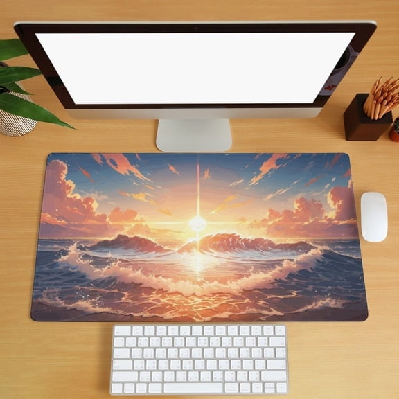 Sea Waves Desk Mat, Large Sunset Mouse Pad, Fantasy Ocean Desk Mat, Extended Computer Keyboard Mousepad, Nature Desk Decor