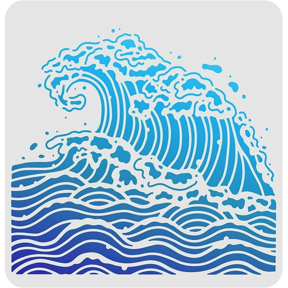Sea Waves Drawing Painting Stencils Templates 11.8x11.8 inch Plastic Stencils Decoration Square Reusable Stencils for Painting on Wood Floor Wall and Fabric