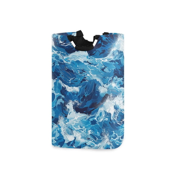 Sea Waves Laundry Basket with Handles Foldable Laundry Hamper Freestanding Washing Bin 50L