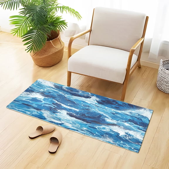 Sea Waves Plush Carpet Non Slip Runner Rug Absorbent Bath Mat 39" x 20"