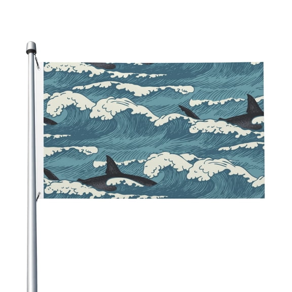 Sea Waves Shark Vintage Flag 3X5 Ft Garden Yard House Flags Banner Sign Outdoor Indoor Party Home Garden Decoration