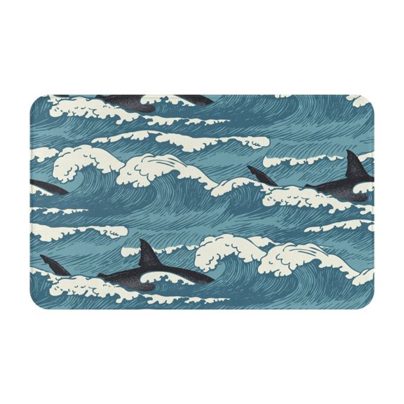Sea Waves Shark Vintage Front Door Mat Doormat Non Slip Bath Mats 20x31.5 Inch Bathroom Rug Entryway Carpet