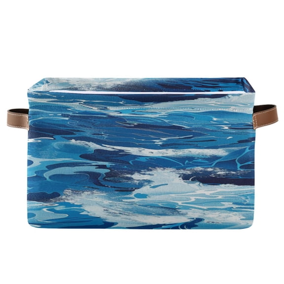 Sea Waves Square Storage Bins with Handles Collapsible Containing Box 1 Pack