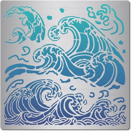 Sea Waves Stencils Metal Drawing Painting Template Reusable Ocean Wave Pattern Stainless Steel Stencils for Scrapbooking Wood Burning Pyrography Engraving Art DIY Crafts 6.3x6.3 Inch