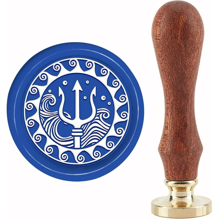 Sea Waves Wax Seal Stamp Trident Sealing Wax Stamps 30mm Retro Vintage Removable Brass Stamp Head with Wood Handle for Wedding Invitations Halloween