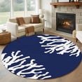 thumbnail image 1 of Sea White Coral Blue Round Living Room Rugs 5 ft, Marine Background Modern Art Washable Area Rug with Non-Slip Sturdy Edge Binding Round Carpet for Entryway Kitchen Bedroom Bathroom, 1 of 9