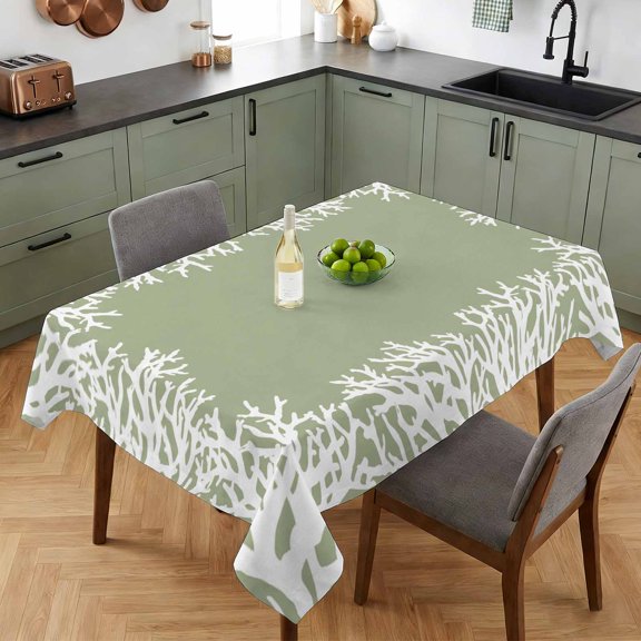 Sea White Coral on Light Green Background Table Cloth 52x70in, Waterproof Rectangle Tablecloth Wipeable Tablecloths Marine Life Table Covers for Dining Tables Party Indoor Outdoor