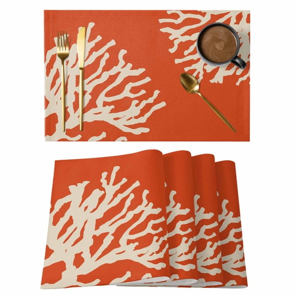 Sea White Coral Orange Placemats Set of 12 Marine Background Modern Art Heat Insulation Washable Place Mats, Rustic Non-Slip Table Mats for Dining Table Party Kitchen Decor,13x19 Inch