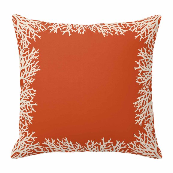 Sea White Coral Throw Pillow Cover Marine Orange Background Modern Art Cotton Linen Cushion Cover Throw Pillow Case with Invisible Zipper for Couch Sofa Bed Chair Car 24x24 Inch