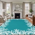 thumbnail image 1 of Sea White Coral Washable Living Room Rugs 5'x8', Marine Green Background Modern Art Low Pile Throw Large Area Rug Non-Slip Sturdy Edge Binding Carpet for Living Room Kitchen Office, 1 of 9