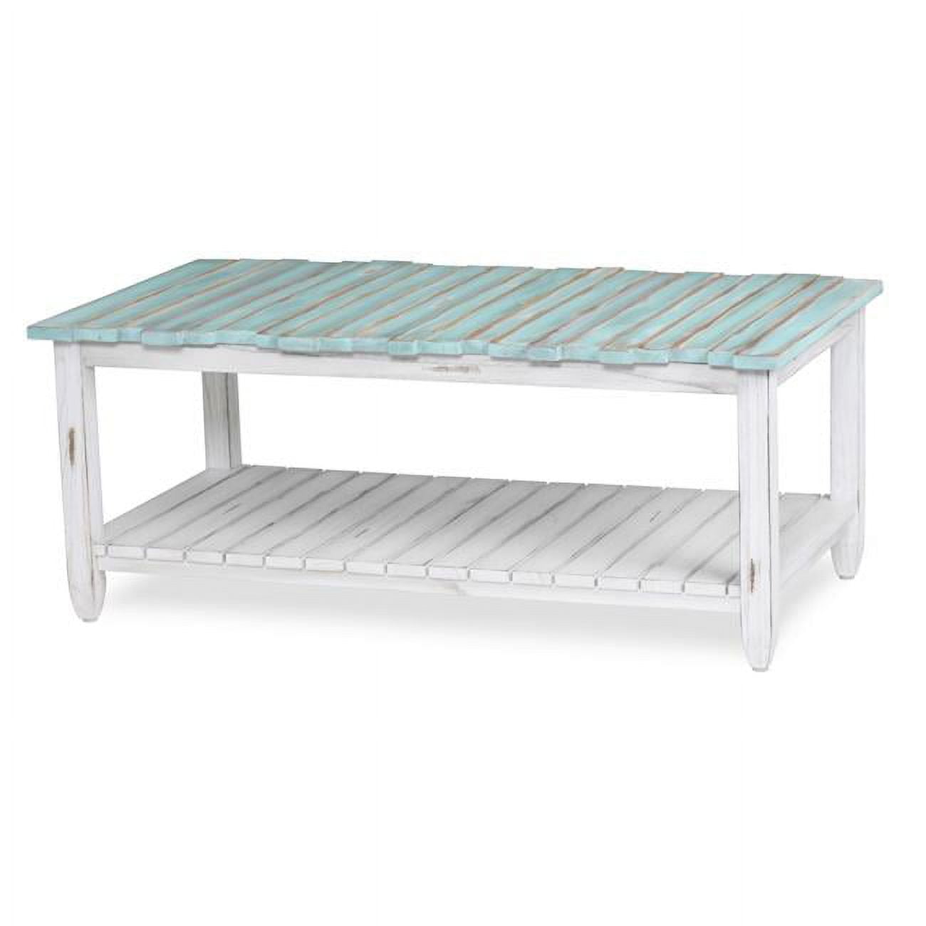 Jetty Distressed White and Blue Solid Wood Coffee Table