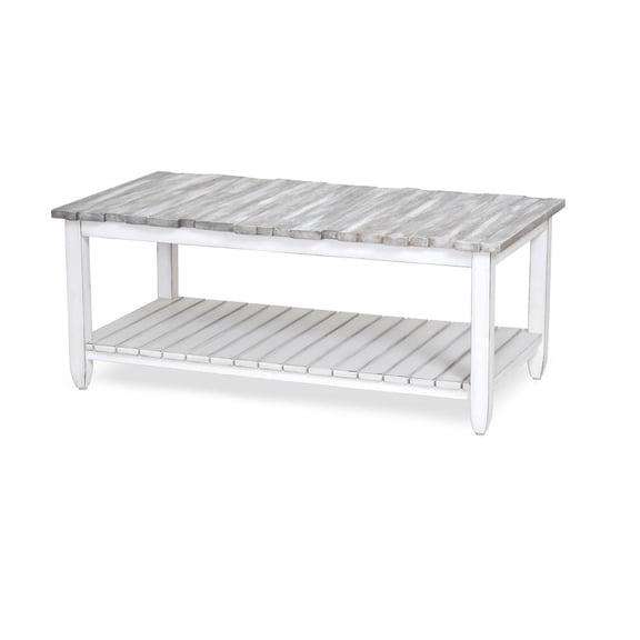 Sea Wind Florida Picket Fence Wood Coffee Table in White/Gray