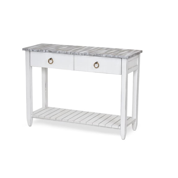 Sea Wind Florida Picket Fence Wood Console Table with Drawers in White/Gray
