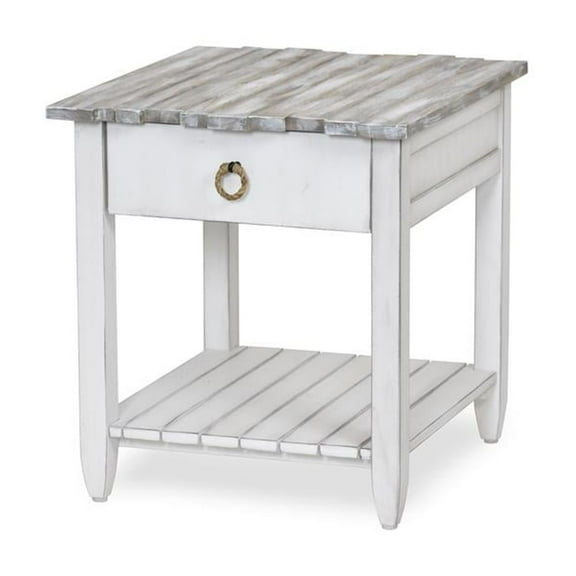 Sea Wind Florida Picket Fence Wood End Table with Drawer in White/Gray