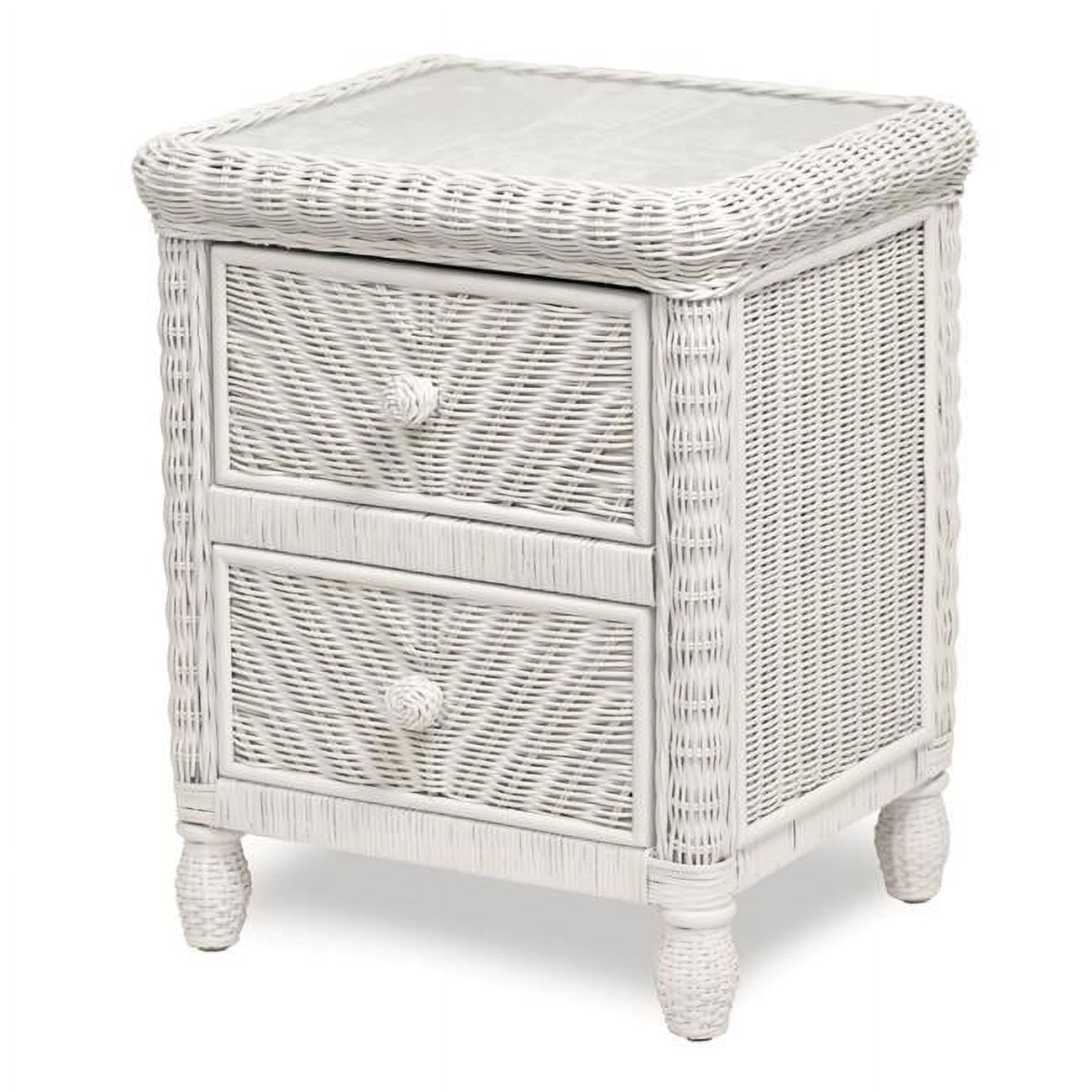 Santa Cruz Solid Wood and Wicker 2 Drawer Nightstand with Glass Top